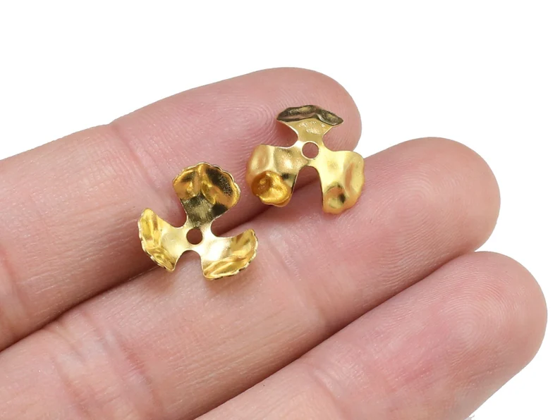 Jewelry Making Gemstones - 100 ชิ้น ฝาครอบลูกปัดทองเหลือง, ฝาครอบปลายลายดอกไม้, ขนาด 12x4.5