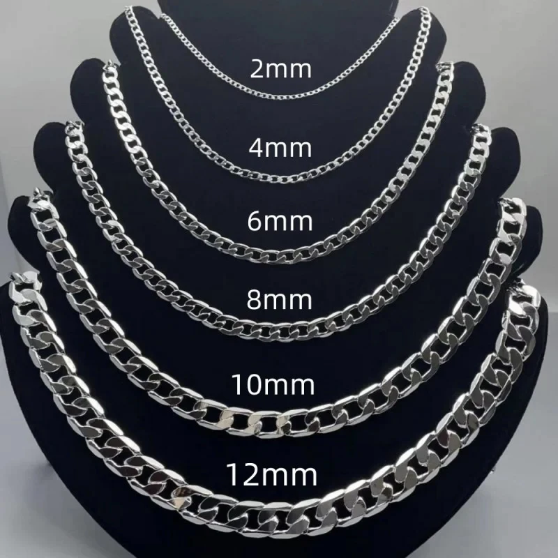 Lobster Clasp Silver - ผู้ชาย 925 สร้อยคอเงิน 2/4/6/8/10/12 มม.40-75 ซม.สร้อยคอสร้อยคอกุ้งก้ามกรามผู้ชายผู้หญิงหมั้นเครื่องประดับของขวัญ